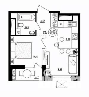 2-к квартира, строящийся дом, 34м2, 14/17 этаж