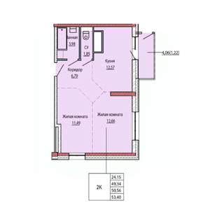 2-к квартира, строящийся дом, 50м2, 15/25 этаж