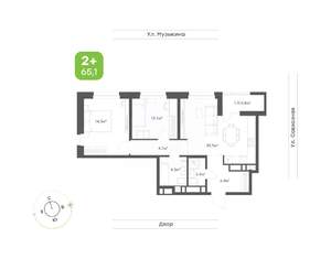 2-к квартира, вторичка, 65м2, 4/23 этаж