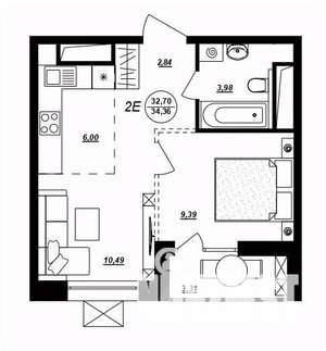 2-к квартира, строящийся дом, 34м2, 7/17 этаж