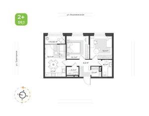 2-к квартира, вторичка, 59м2, 14/20 этаж