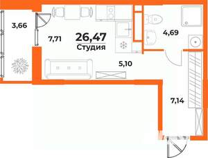 Студия квартира, вторичка, 26м2, 7/10 этаж