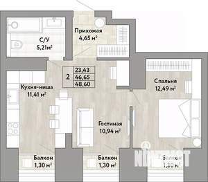 2-к квартира, вторичка, 47м2, 19/22 этаж