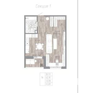 1-к квартира, строящийся дом, 44м2, 1/4 этаж