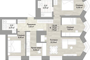 4-к квартира, вторичка, 78м2, 19/22 этаж