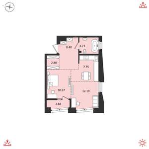 2-к квартира, вторичка, 48м2, 12/16 этаж