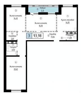 3-к квартира, вторичка, 94м2, 2/23 этаж