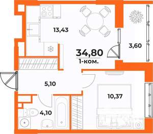 1-к квартира, вторичка, 35м2, 1/10 этаж
