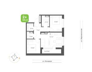 2-к квартира, вторичка, 55м2, 6/9 этаж