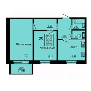 2-к квартира, строящийся дом, 55м2, 10/10 этаж