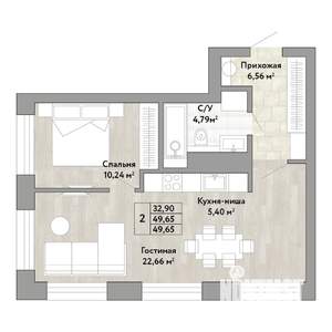 2-к квартира, строящийся дом, 50м2, 14/22 этаж