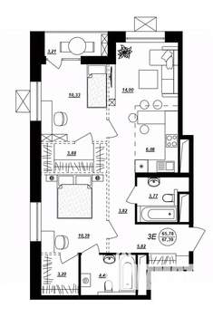 3-к квартира, строящийся дом, 67м2, 7/17 этаж