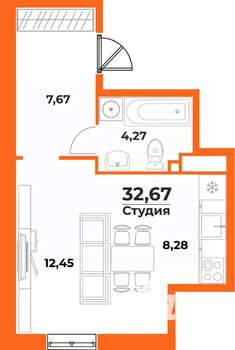 Студия квартира, вторичка, 33м2, 2/10 этаж