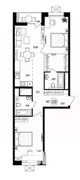 3-к квартира, строящийся дом, 77м2, 13/17 этаж