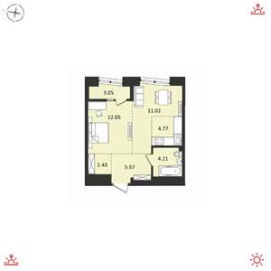 2-к квартира, вторичка, 42м2, 17/17 этаж