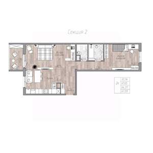 2-к квартира, строящийся дом, 64м2, 4/4 этаж