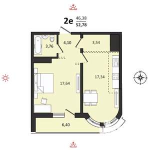 2-к квартира, строящийся дом, 53м2, 25/25 этаж