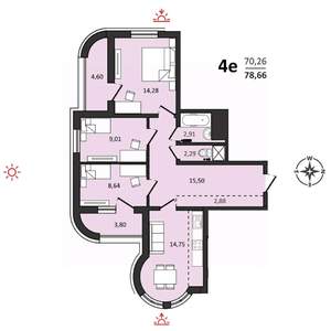 4-к квартира, строящийся дом, 79м2, 24/25 этаж