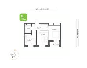 2-к квартира, вторичка, 49м2, 6/20 этаж