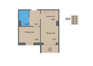 2-к квартира, строящийся дом, 40м2, 7/10 этаж