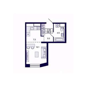 1-к квартира, строящийся дом, 30м2, 24/30 этаж