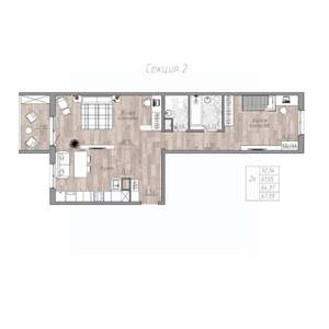 2-к квартира, строящийся дом, 65м2, 3/4 этаж