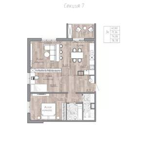 3-к квартира, строящийся дом, 74м2, 2/6 этаж