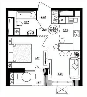 2-к квартира, строящийся дом, 33м2, 15/17 этаж