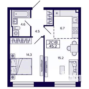 2-к квартира, вторичка, 45м2, 4/22 этаж