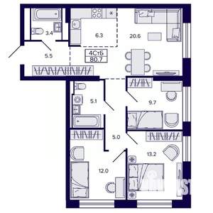 4-к квартира, строящийся дом, 81м2, 11/22 этаж