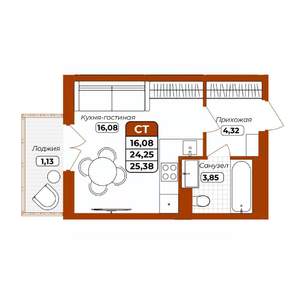 1-к квартира, вторичка, 25м2, 5/12 этаж