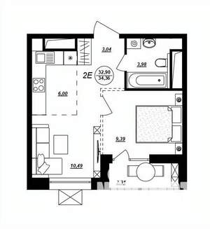 2-к квартира, строящийся дом, 34м2, 6/17 этаж