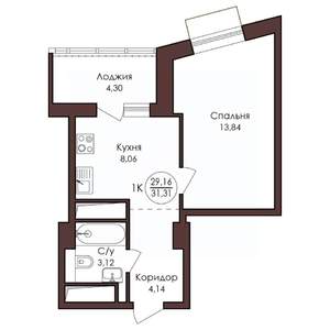 1-к квартира, вторичка, 31м2, 17/23 этаж