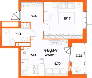 2-к квартира, вторичка, 47м2, 9/10 этаж