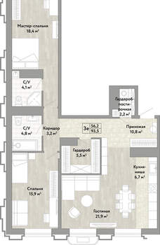 3-к квартира, вторичка, 94м2, 15/21 этаж