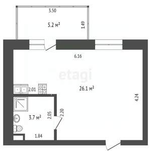 Студия квартира, вторичка, 26м2, 1/9 этаж