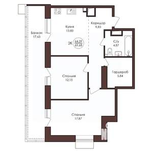 2-к квартира, вторичка, 70м2, 4/23 этаж