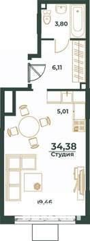 Студия квартира, вторичка, 34м2, 11/24 этаж