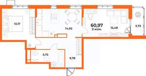 2-к квартира, вторичка, 61м2, 9/10 этаж