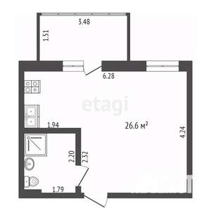 Студия квартира, вторичка, 26м2, 1/9 этаж