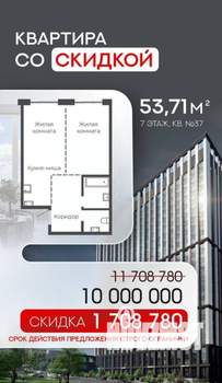 2-к квартира, сданный дом, 54м2, 7/23 этаж