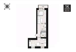 1-к квартира, вторичка, 46м2, 1/8 этаж