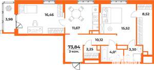 2-к квартира, вторичка, 74м2, 1/10 этаж