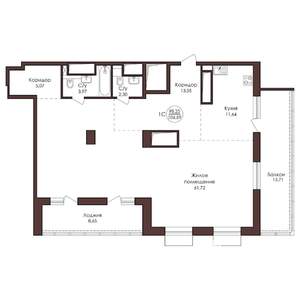 1-к квартира, вторичка, 107м2, 23/23 этаж