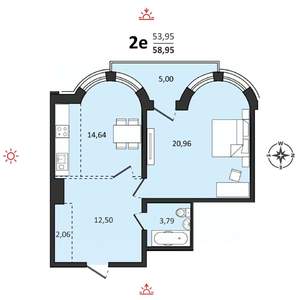 2-к квартира, строящийся дом, 59м2, 11/25 этаж