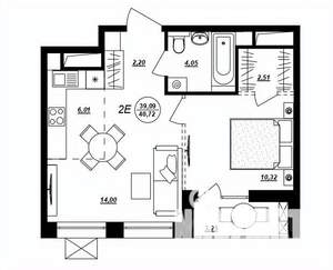 2-к квартира, строящийся дом, 41м2, 1/17 этаж