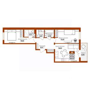 2-к квартира, вторичка, 59м2, 5/12 этаж
