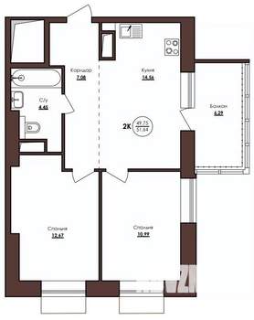 2-к квартира, вторичка, 52м2, 5/23 этаж
