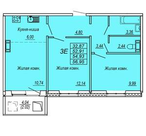 3-к квартира, вторичка, 55м2, 10/10 этаж