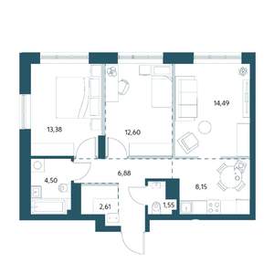 2-к квартира, вторичка, 64м2, 19/25 этаж